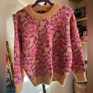 S/M FRNCH Fuzzy Floral Print Sweater